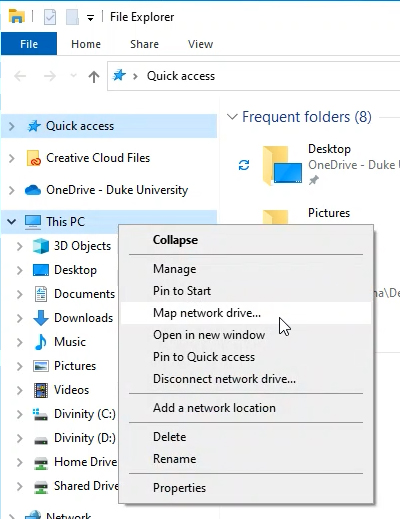 Accessing the F or S drive from Windows – Duke Divinity School