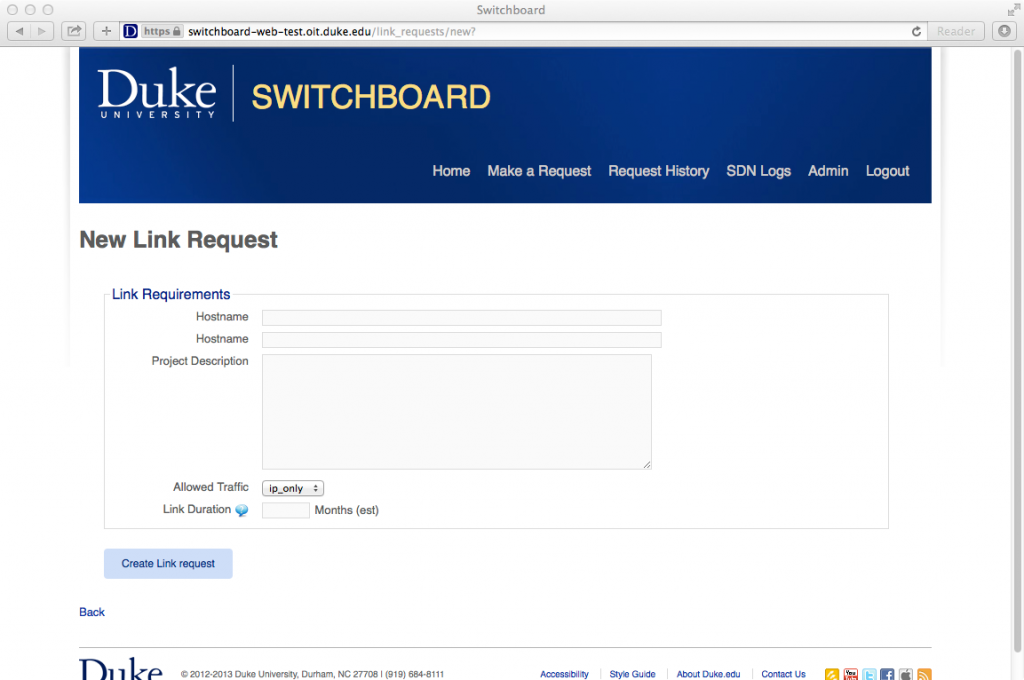 Switchboard link request form