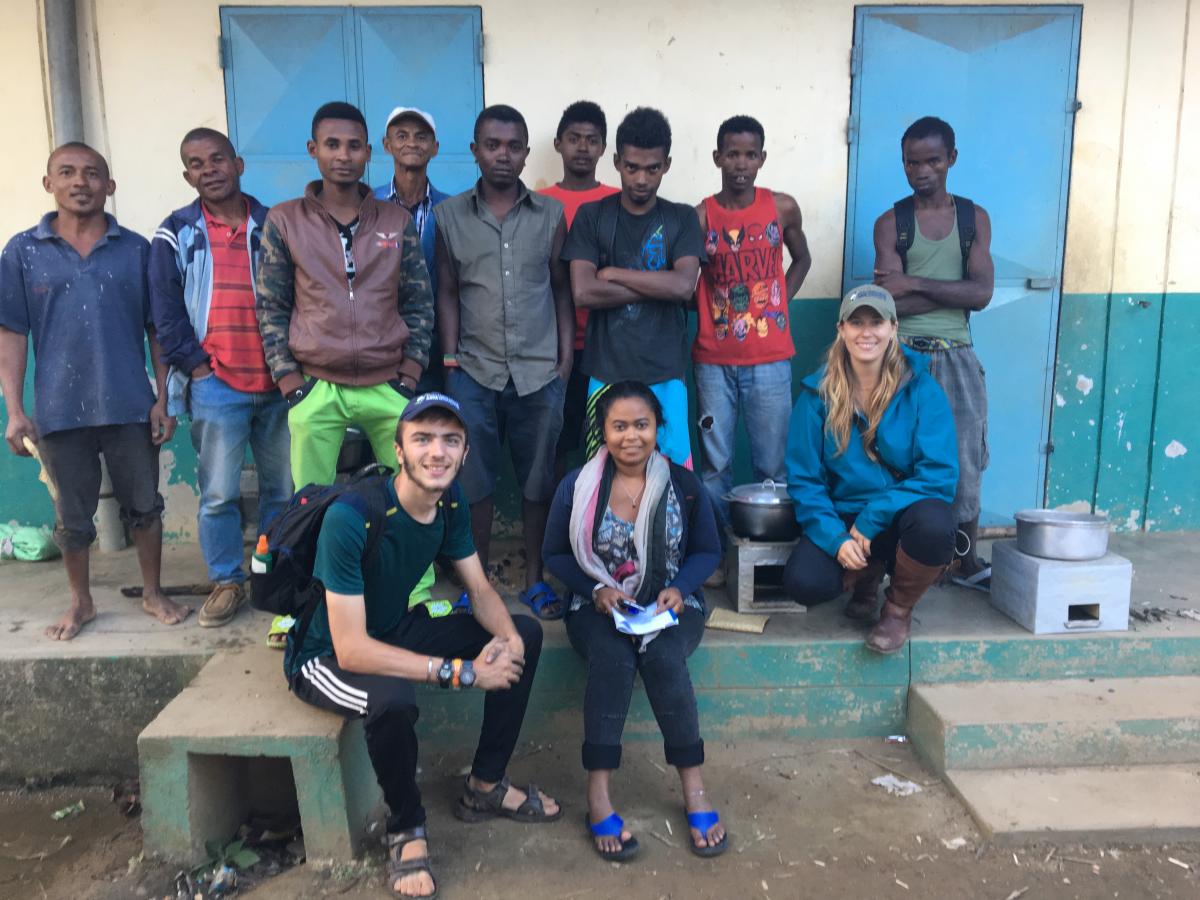 Team of researchers from the Duke Lemur Center, including Thomas Klug (BA,BS’18, Public Policy and Environmental Science), and cookstove competition participants in Andapa, Madagascar. Photo: Thomas Klug.