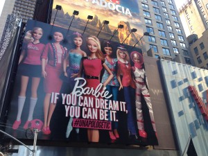 The ad says "Barbie: If you can do it, you can be it. #Unapologetic. " I almost thought it was a joke until I realized that Mattel would've sued by now. 