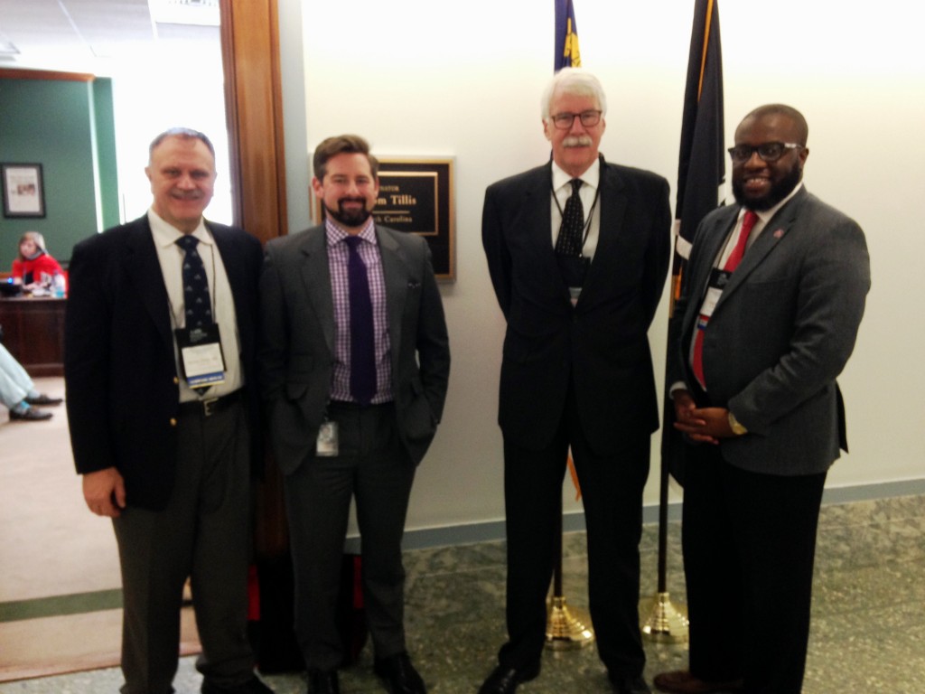 (From left to right) Dr. Steven Olson, Matt Flynn (Health Care Liaison to Senator Tom Tillis from NC), Dr. Douglas Meckes, and Mr. Craig King (from SC)