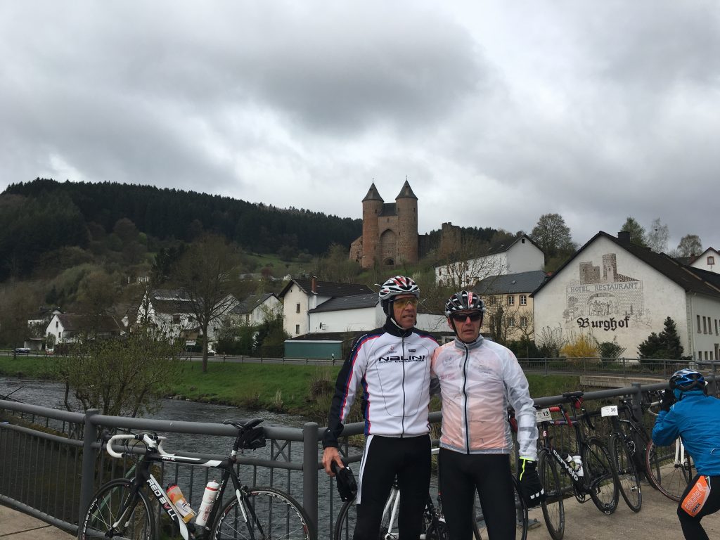 Taking a break with Dr. Niek van Dijk while cycling through a German town.