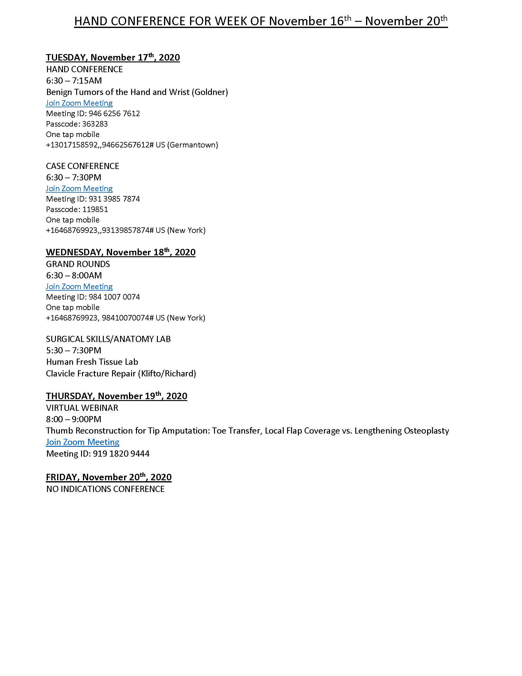 Weekly Hand Conference Schedule Duke Orthopaedics News & Updates