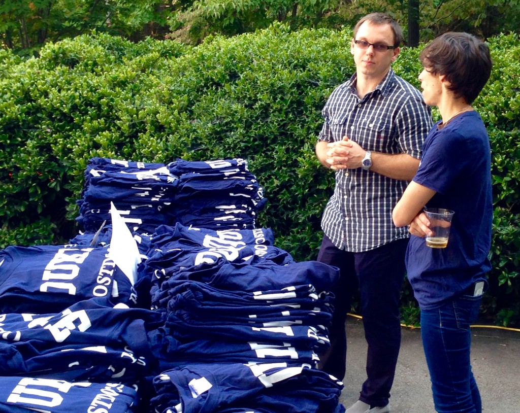 DUPA members give out Duke Postdoc t-shirts, courtesy of Duke Postdoctoral Services