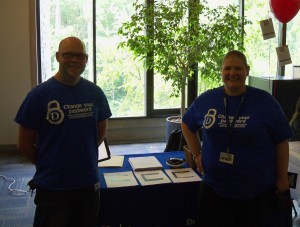 Phillip Batton (IT Security) & Christine Vucinich (OIT Training) sporting IT Security T-shirts!