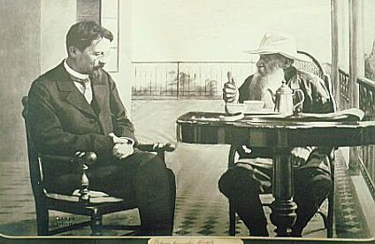 Chekhov and Tolstoy at Chekhov's Yalta home, 1900.