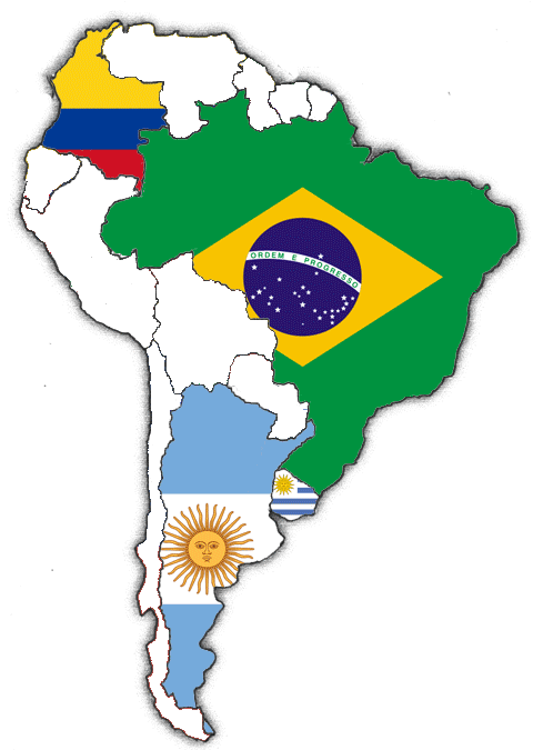 South America map, but with each country national football team's shirt in  2023