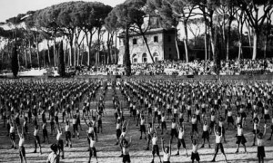 Italian fascist youths performing group exercises, 1936