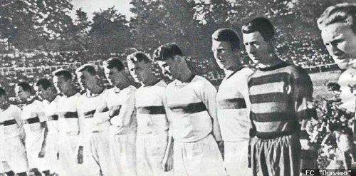 Trusevich, the famous goalie, is on the far right in the striped jersey he died in.