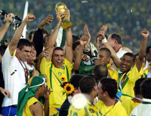 Ronaldo celebrating after winning the World Cup in 2002 