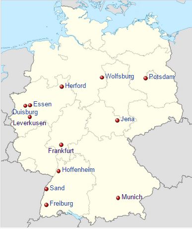 The 12 teams currently competing in the Frauen-Bundesliga are spread across the country.