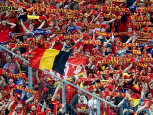 Belgian fans cheer on the Red Devils during a match in Brussels. 