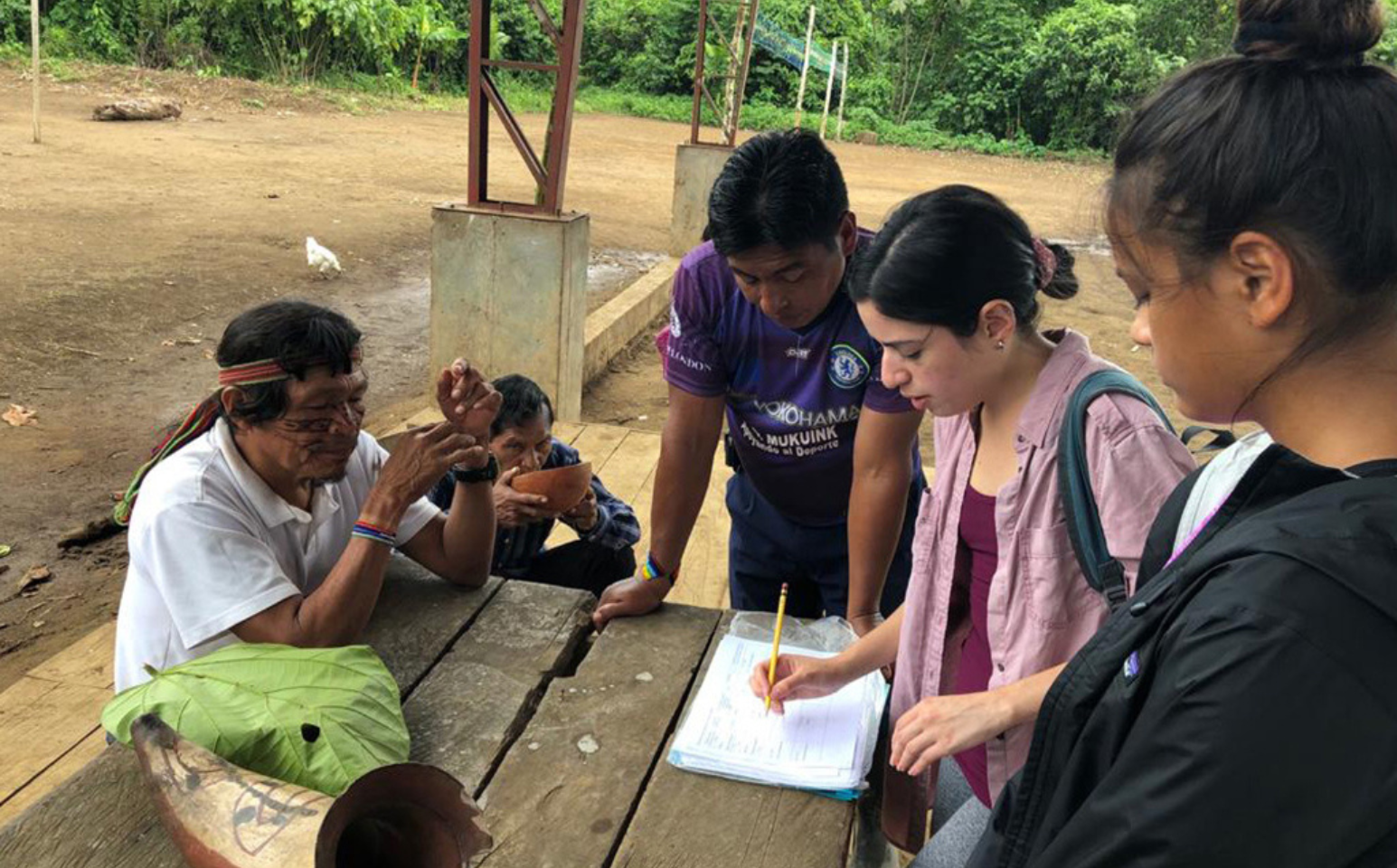 Students collect survey data in Ecuador