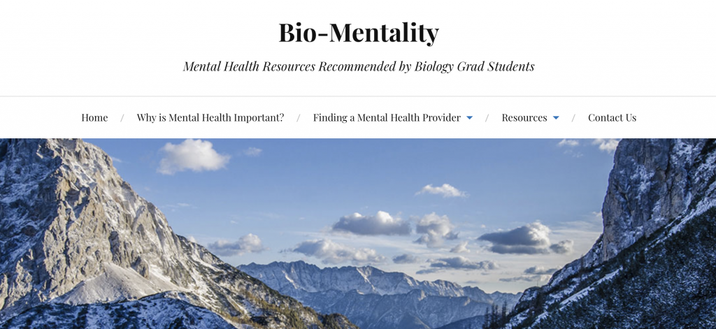 Screenshot of the top of the mental health resources webpage.