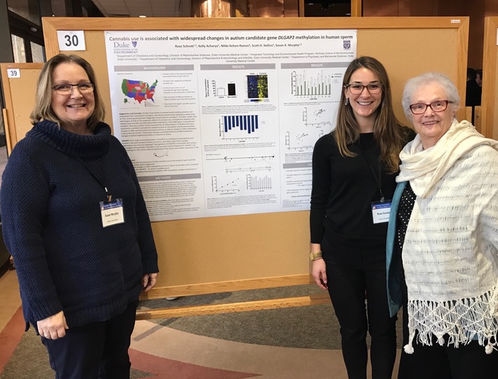 Rose (center) presenting her DLGAP2 research with Dr. Susan Murphy (left) and Dr. Phyllis Leppert (right, President of the Campion Fund and Professor Emerita at Duke) at the Triangle Consortium for Reproductive Biology in March 2019, where she won an award for best poster.