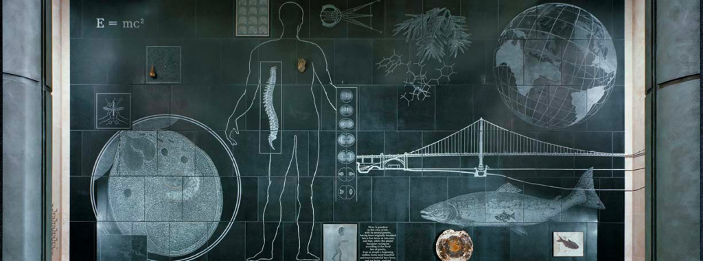 scientific and engineering drawings on a chalkboard