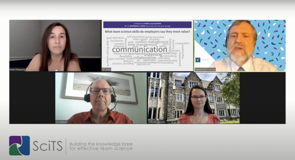 Screenshot of a virtual plenary panel session at SciTS 2020