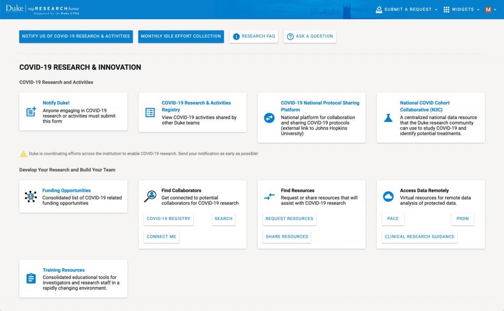 COVID Dashboard on MyRESEARCHHome portal