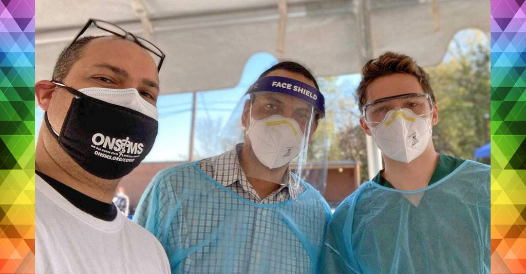 Darius Russell (owner of Russell Pharmacy), Dr. Roosevelt Campbell, and Dr. Andrew Flynn at a testing and food distribution event.