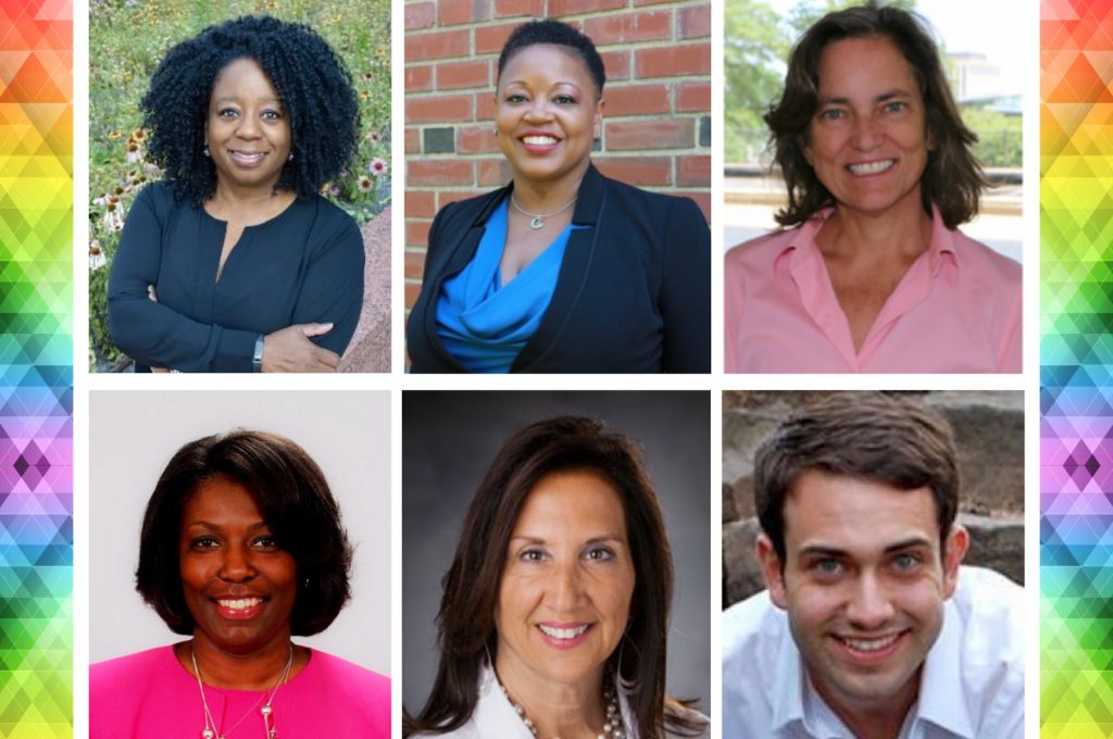 Headshots of Nadine Barrett, PhD; Keisha Bentley-Edwards, PhD; Pamela Maxson, PhD; Sabrena Mervin-Blake, Judy Seidenstein, and Dane Whicker, PhD