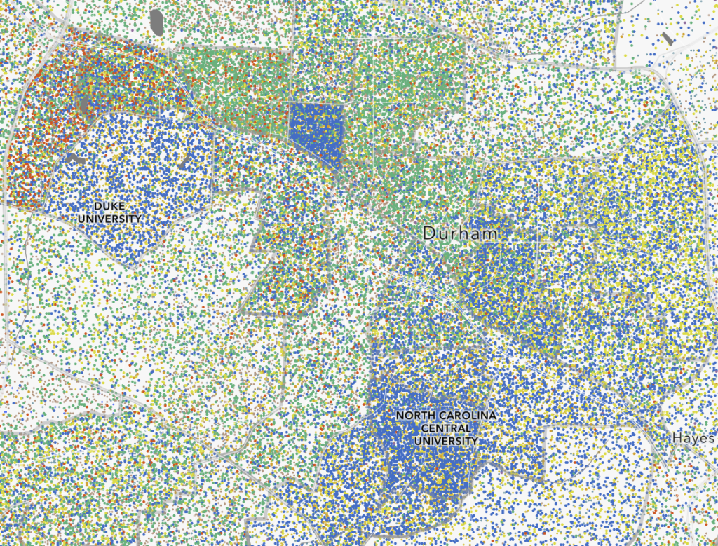 Durham racial map by dot density 