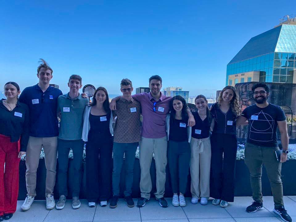 Outdoor shot on a roof of 10 students at LinkedIn