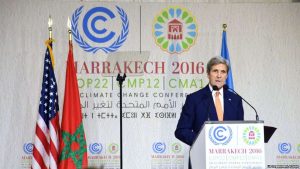 U.S. Secretary of State John Kerry delivers a speech at COP22 on November 16.