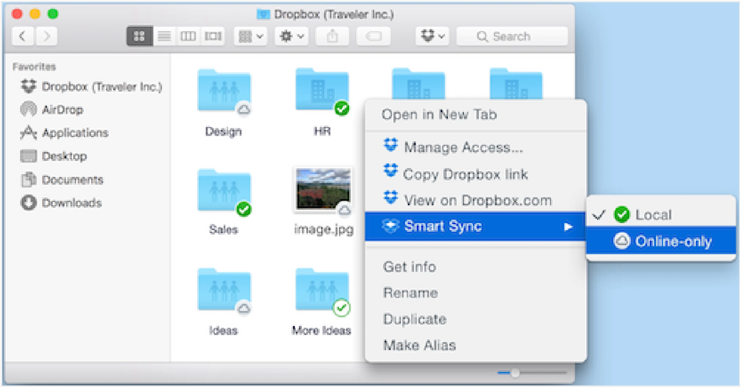 how to only show some folders from dropbox on mac