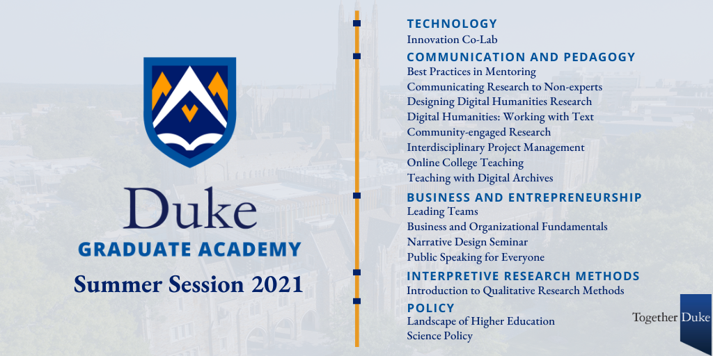 Register for Short Courses in the 2021 Duke Graduate Academy Summer