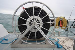 The handy dandy hydrophone cable spool. Winding up 400m of cable was quite the sought after job.