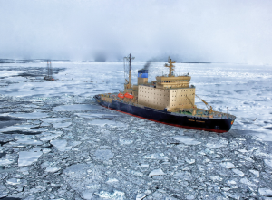 Image of ice breaker in Arctic generated by Canva