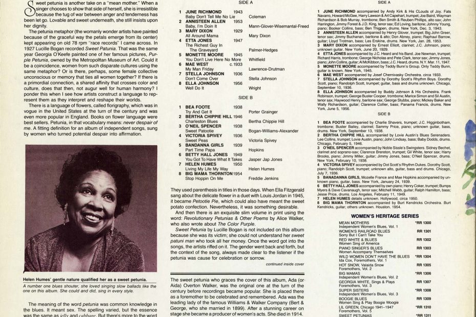 Sweet Petunias Liner Notes (1986). Image courtesy of Duke University.