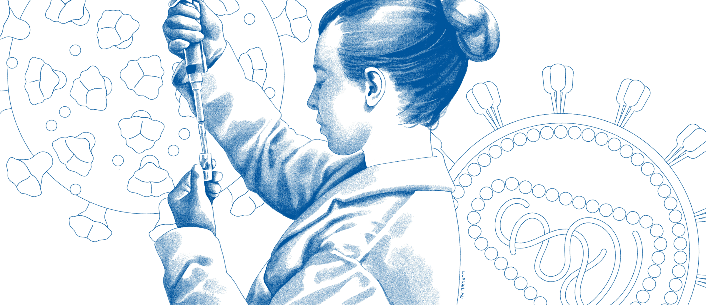 Illustration of researcher working with viruses