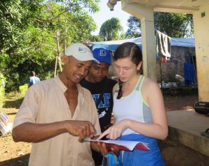 Miranda, Jackson, and Jean Yves working to locate survey participants.